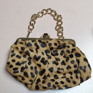 Frances Valentine Brown and Gold Clutch with Chain Fur